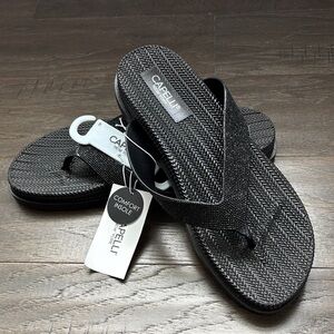 Capelli Comfort Sole Thong Flip Flops,textured sturdy rubber,metallic threading